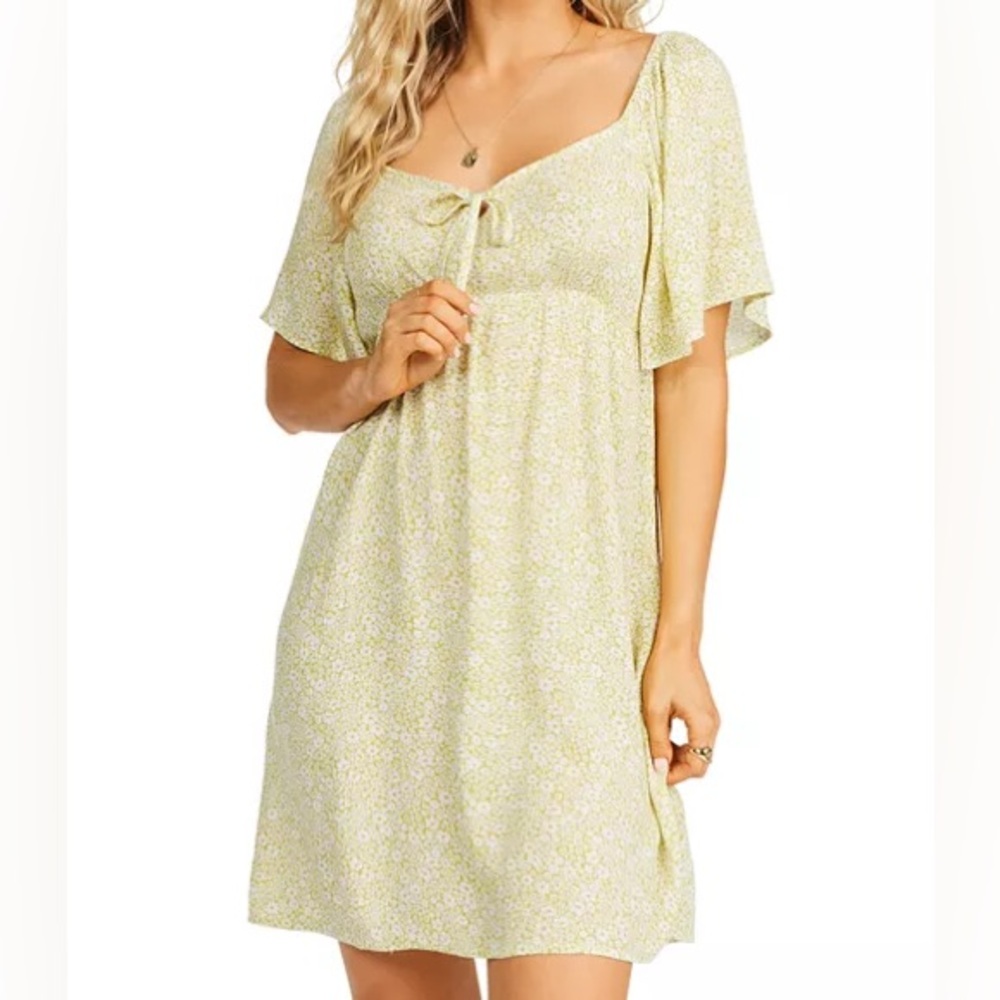 Billabong Secret Garden Short Sleeve Mini Dress Floral Green M